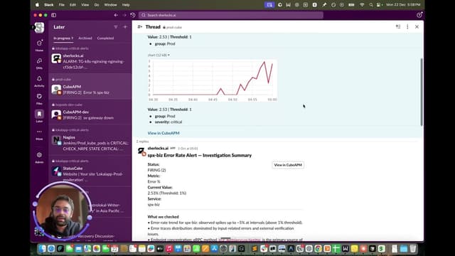 Sherlocks.ai Investigations Across Kubernetes and APM Alerts